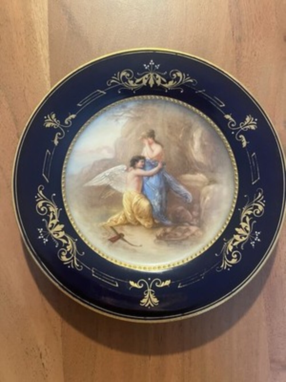 Antique Royal Vienna Style Cobalt Blue Gilded Plate. Signed by Artist. 6.75 Inch